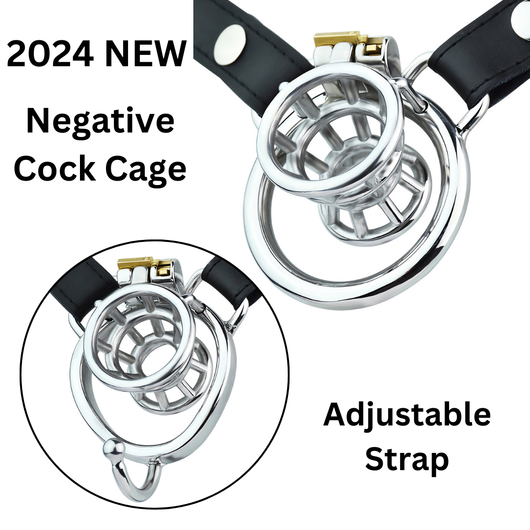 Stainless Steel Negative Inverted Chastity Cage with PU Belt - ChastityForMan