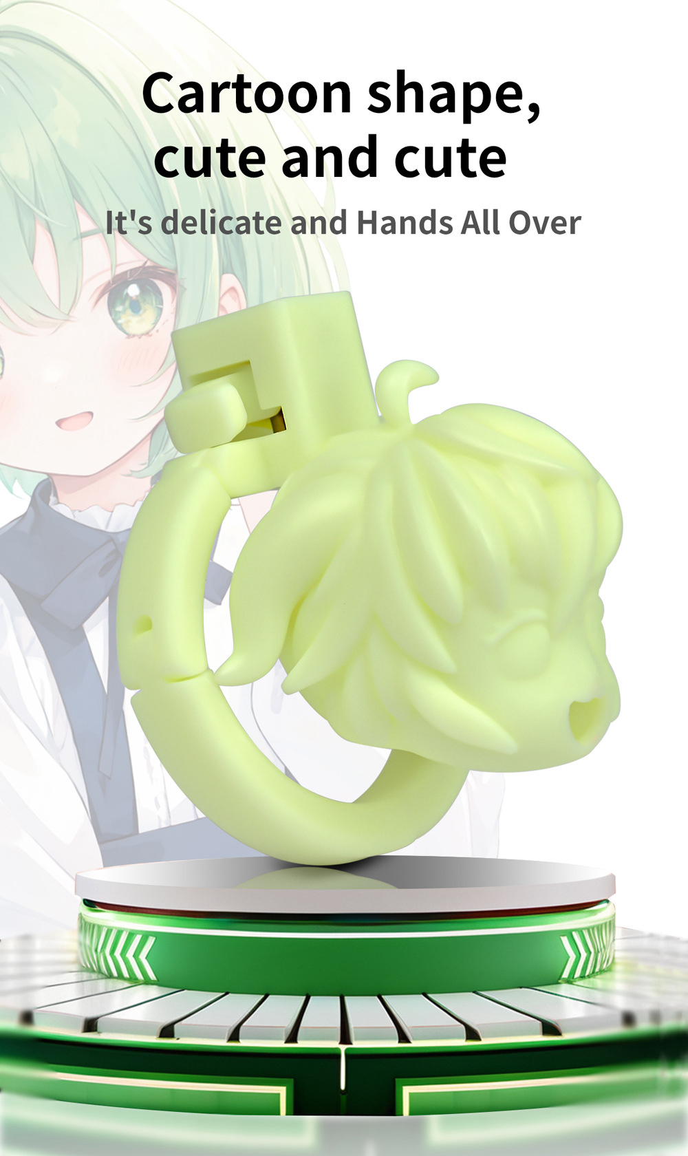 Built-in Adjustable 3D Printed Anime Chastity Cage handcuff deisgned base ring cute cock cage for men and sissy