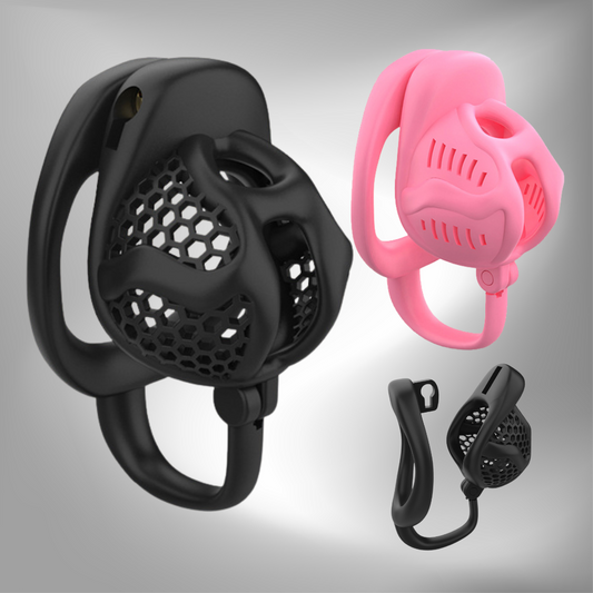 Black/Pink Lightweight Resin Chastity Cage with Testicle Support