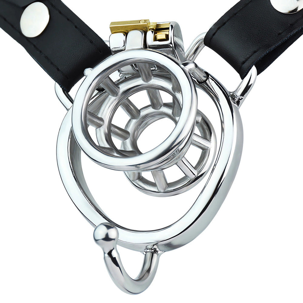 Stainless Steel Negative Inverted Chastity Cage with PU Belt - ChastityForMan