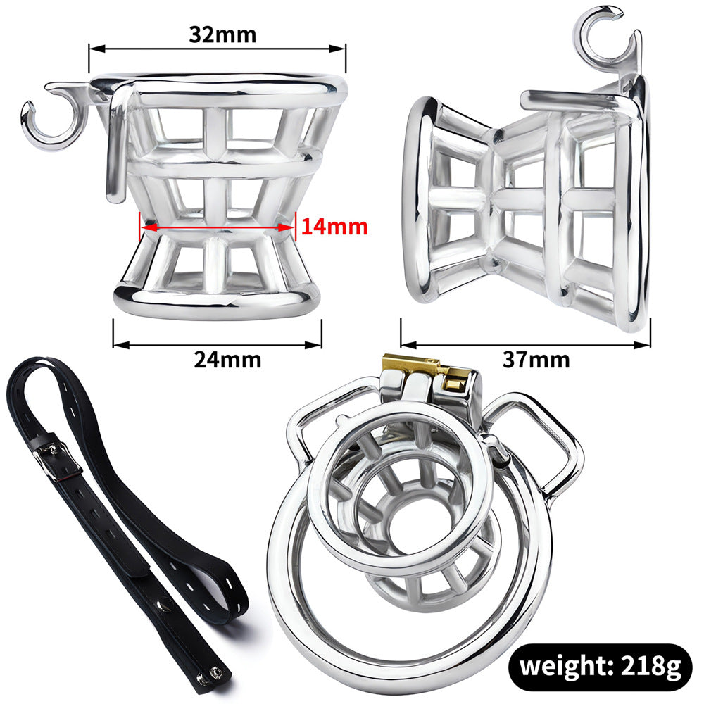 Stainless Steel Negative Inverted Chastity Cage with PU Belt - ChastityForMan