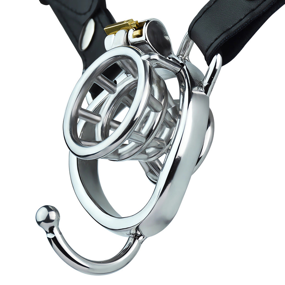Stainless Steel Negative Inverted Chastity Cage with PU Belt - ChastityForMan