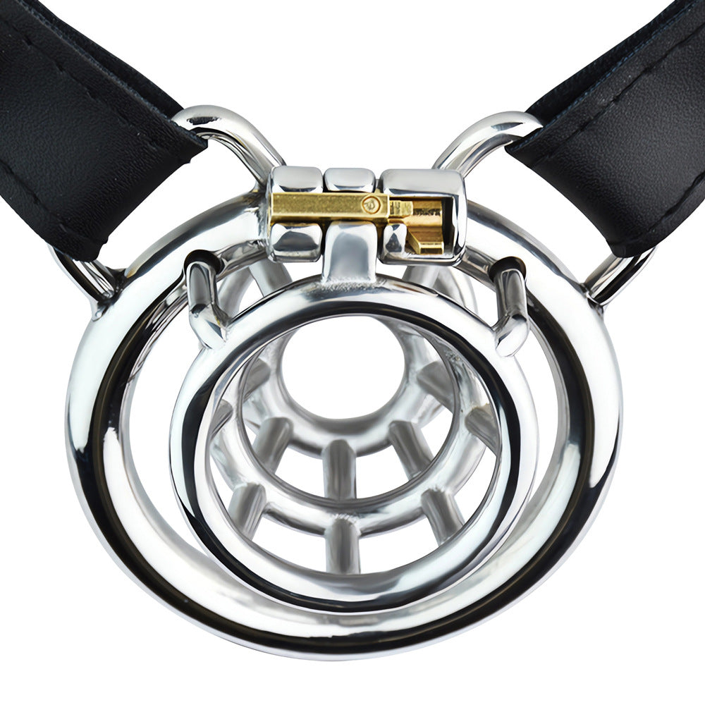 Stainless Steel Negative Inverted Chastity Cage with PU Belt - ChastityForMan