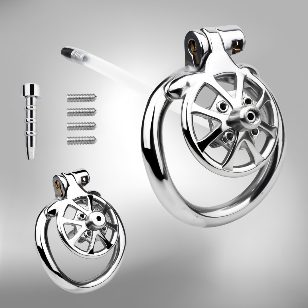 Versatile Flat Chastity Cage with Removable Spikes and Silicone/Metal Catheter Anti-Cheating Device