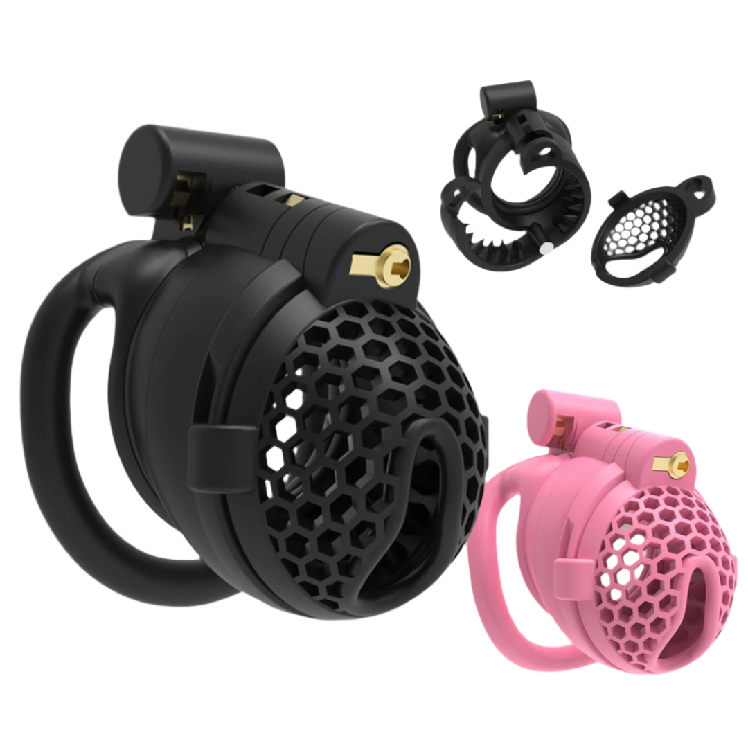 Upgraded Breathable Chastity Cage with Spikes and Removable Cap - Black/Pink