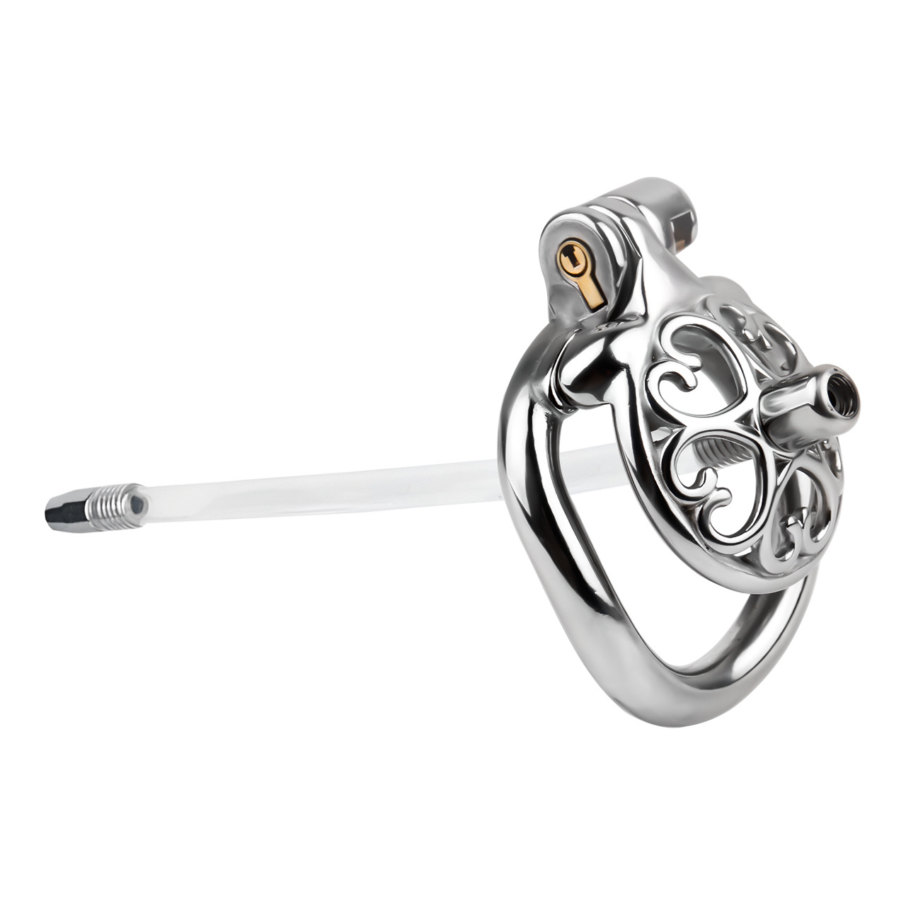 Detachable Flat & Inverted Hollow Heart Chastity Cage with Silicone/Metal Catheter