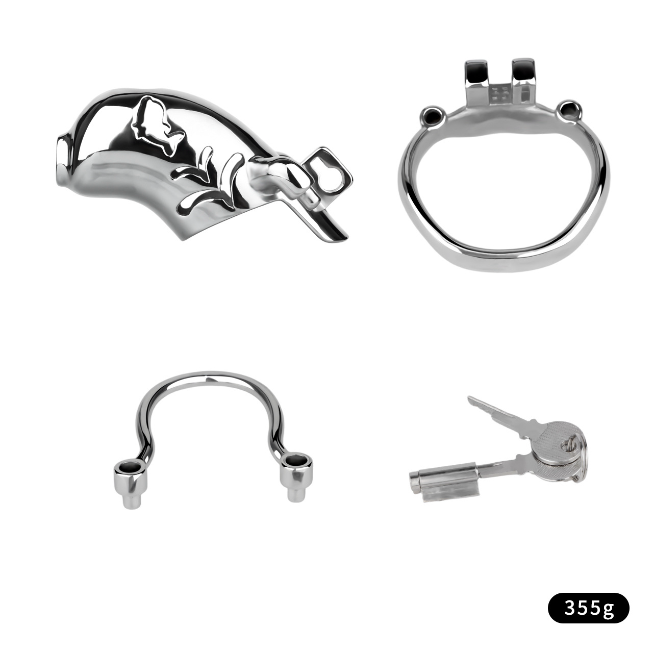 Metal Fishmouth Chastity Cage with Anti-Drop Ring and Realistic Pussy Pee Tube