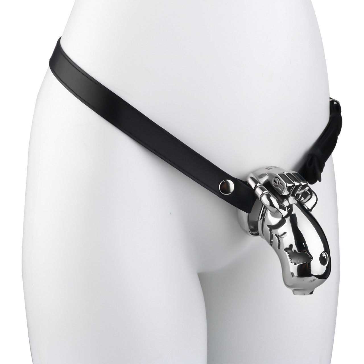 Metal Fishmouth Chastity Cage with Anti-Drop Ring and Realistic Pussy Pee Tube