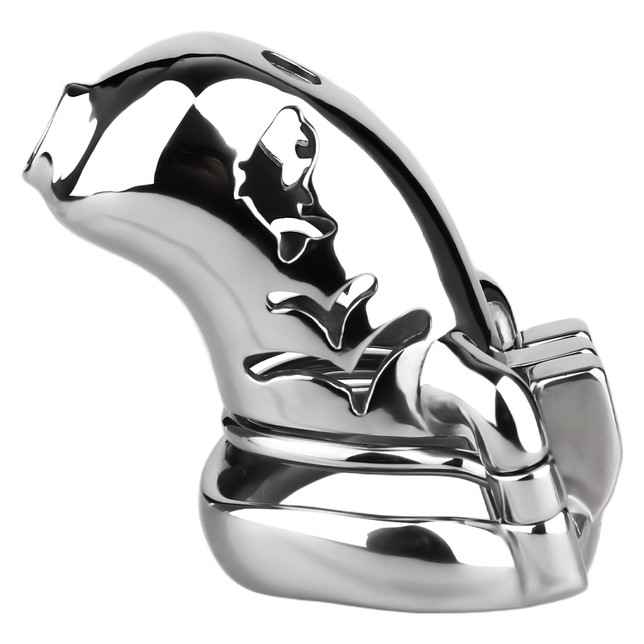 Metal Fishmouth Chastity Cage with Anti-Drop Ring and Realistic Pussy Pee Tube