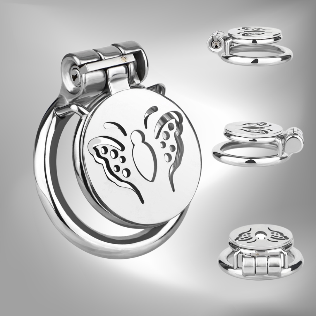 Metal Flat Butterfly Chastity Cage Small Micro Cock Lock for Men Sissy
