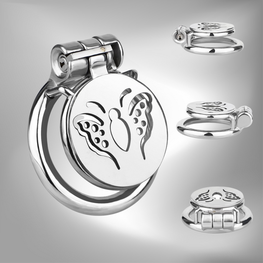 Metal Flat Butterfly Chastity Cage Small Micro Cock Lock for Men Sissy