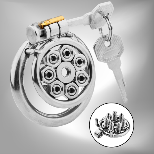 Flat Metal Chastity Cages with Removable Screw Spikes
