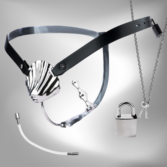 Micro Metal Shell Chastity Cage with Anal Plug and Soft Catheter