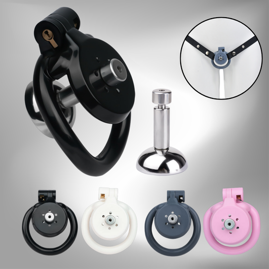 Lightweight Chastity Cage with Removable Silim Inverted Plug and 4 Cock Rings