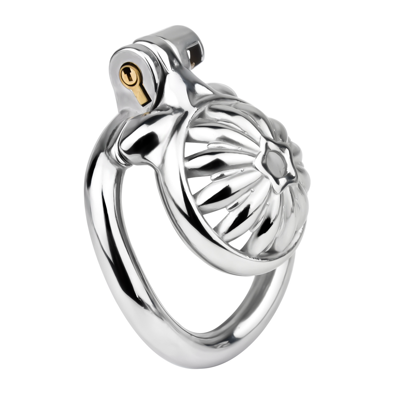 Tiny Metal Sunflower Chastity Cage Micro Flat Cock Cage with Detachable Silicone and Metal Catheter Urethral Tube and PU Belt