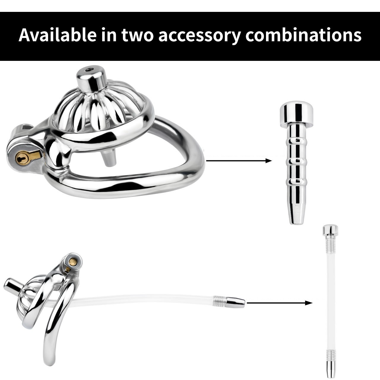 Tiny Metal Sunflower Chastity Cage Micro Flat Cock Cage with Detachable Silicone and Metal Catheter Urethral Tube and PU Belt