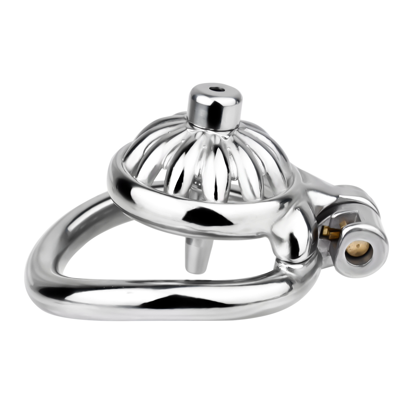 Tiny Metal Sunflower Chastity Cage Micro Flat Cock Cage with Detachable Silicone and Metal Catheter Urethral Tube and PU Belt