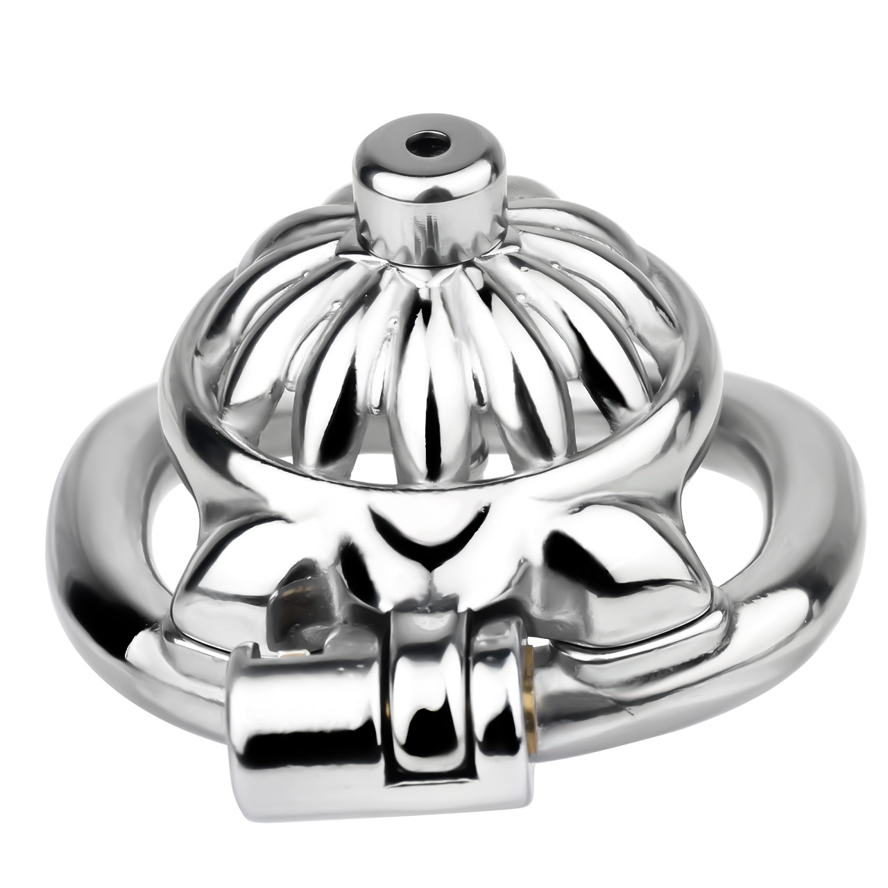 Tiny Metal Sunflower Chastity Cage Micro Flat Cock Cage with Detachable Silicone and Metal Catheter Urethral Tube and PU Belt