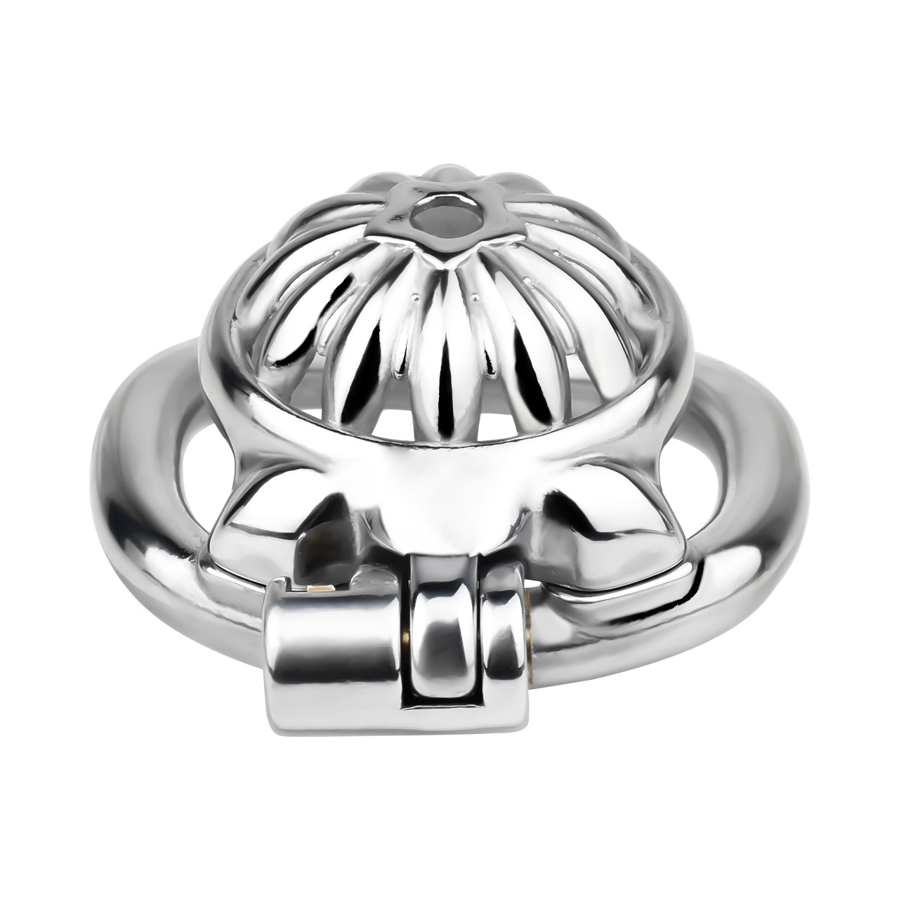 Tiny Metal Sunflower Chastity Cage Micro Flat Cock Cage with Detachable Silicone and Metal Catheter Urethral Tube and PU Belt