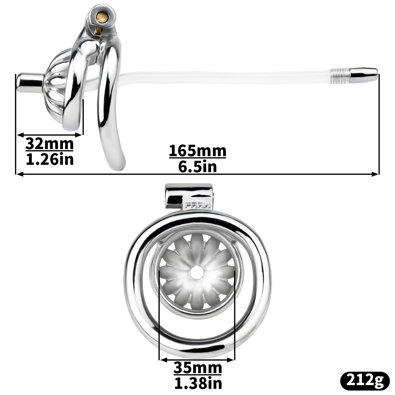 Tiny Metal Sunflower Chastity Cage Micro Flat Cock Cage with Detachable Silicone and Metal Catheter Urethral Tube and PU Belt