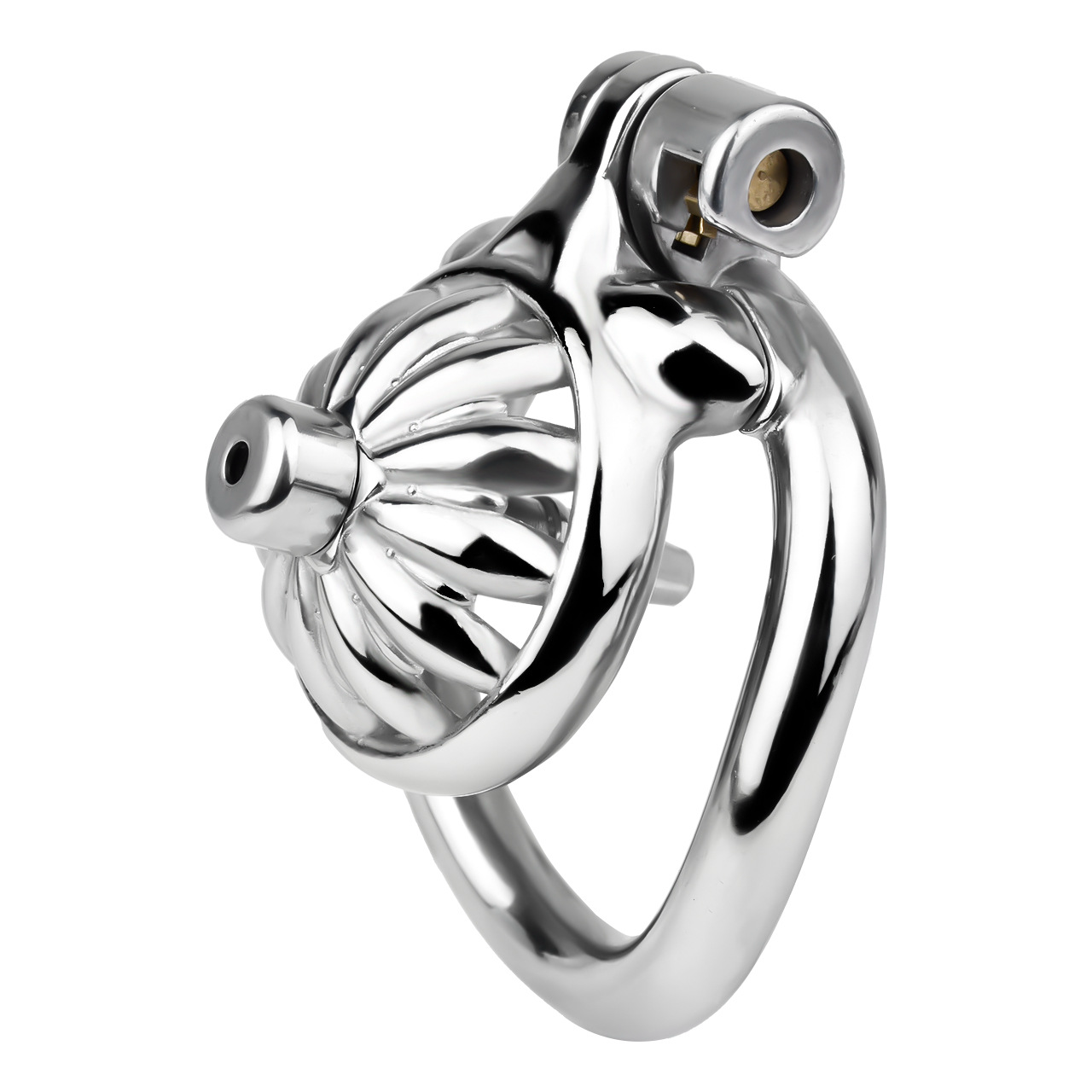 Tiny Metal Sunflower Chastity Cage Micro Flat Cock Cage with Detachable Silicone and Metal Catheter Urethral Tube and PU Belt