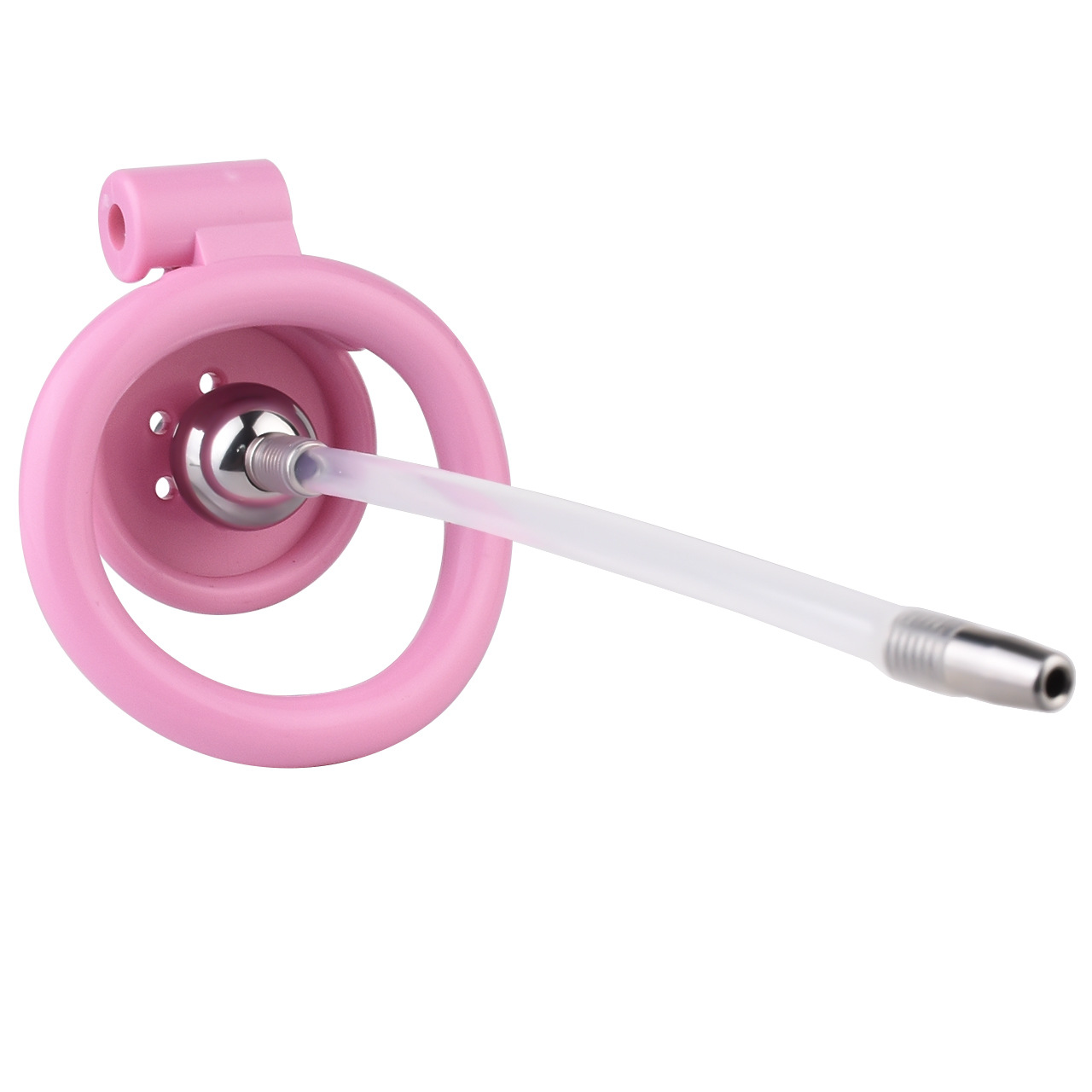small Inverted Chastity Cage with Removable Steel Ball Plug and Silicone Catheter