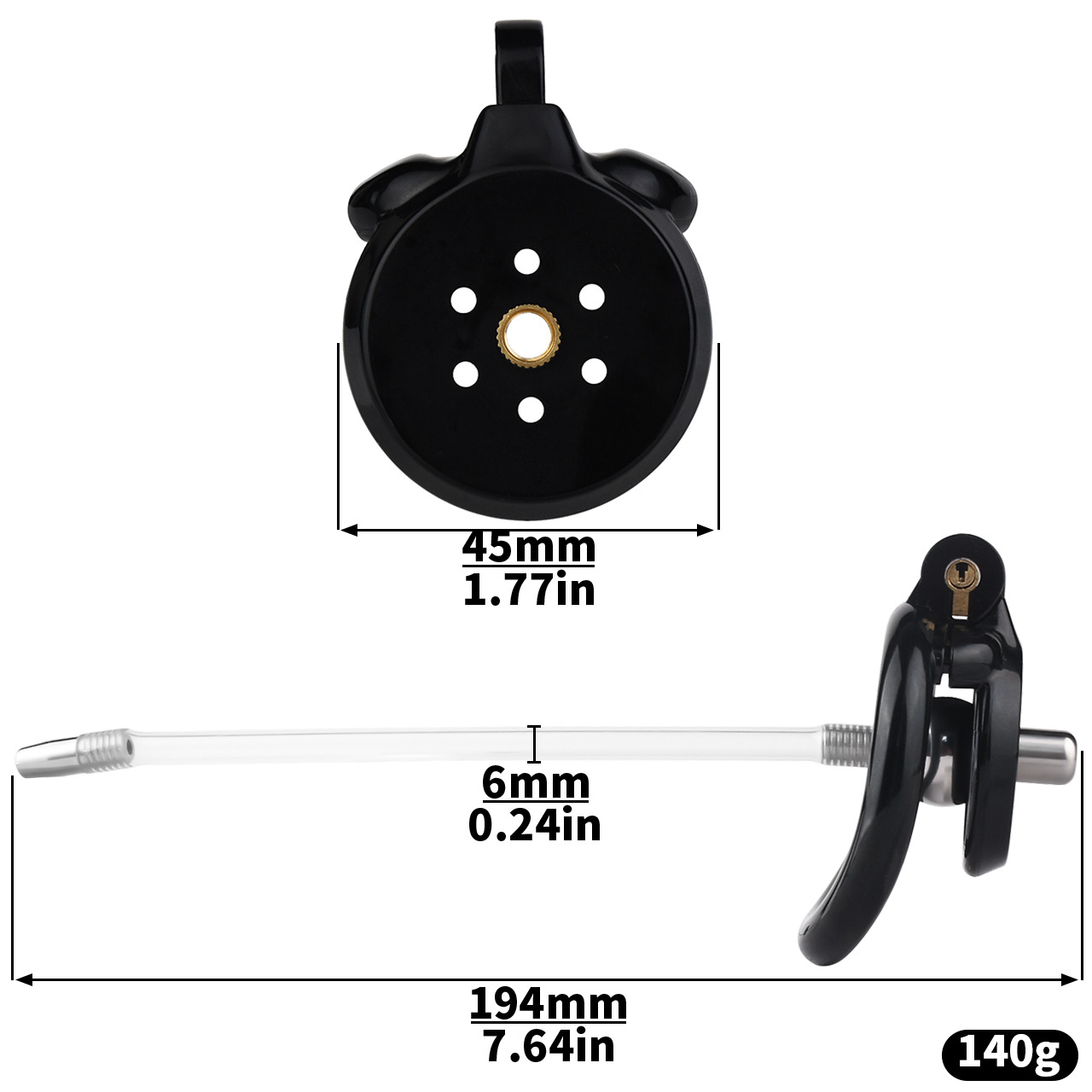 small Inverted Chastity Cage with Removable Steel Ball Plug and Silicone Catheter