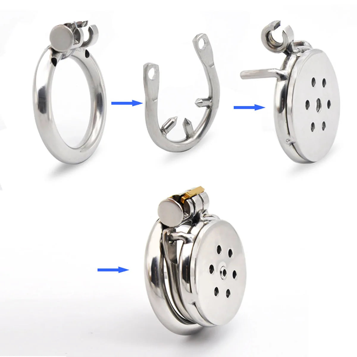 Tiny Flat Urethral Chastity Cage with Detachable Silicone Catheter and Spiked Ring Discreet Metal Cock Cage for small penis