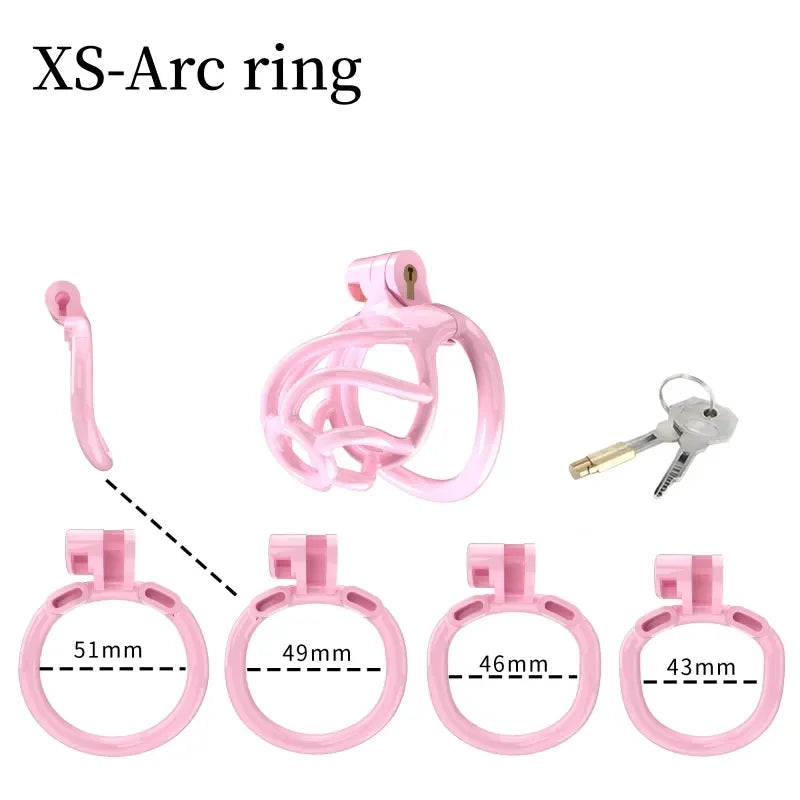 3D Printed Spiral Pink Chastity Cage Set with 4 Penis Rings Pink Cockcage For Ladyboy and Sissy