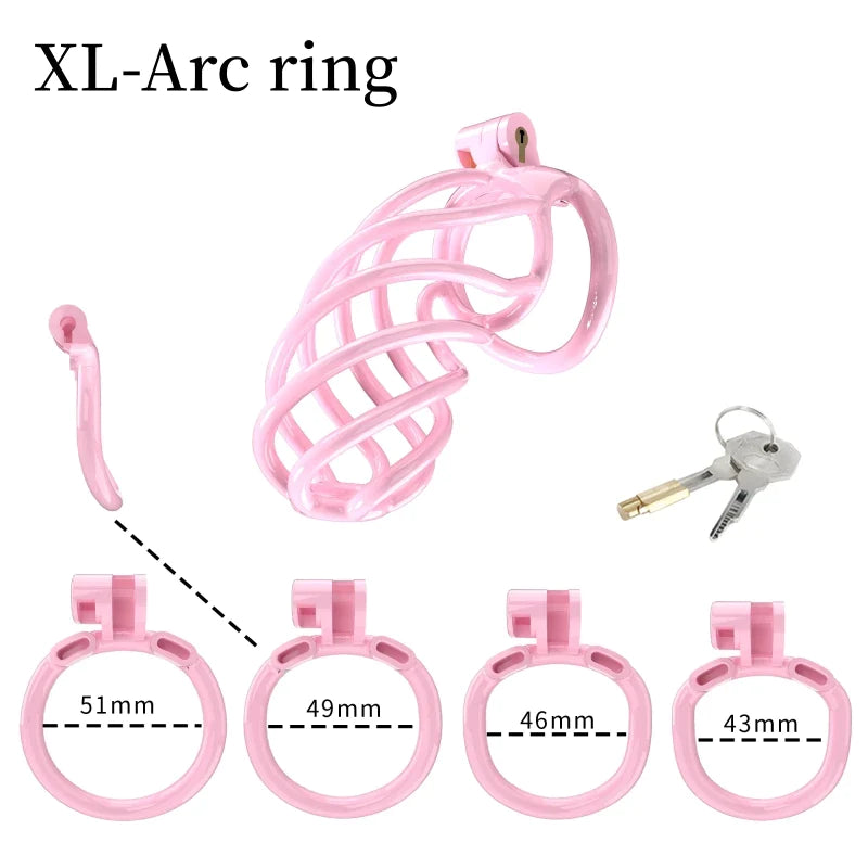 3D Printed Spiral Pink Chastity Cage Set with 4 Penis Rings Pink Cockcage For Ladyboy and Sissy