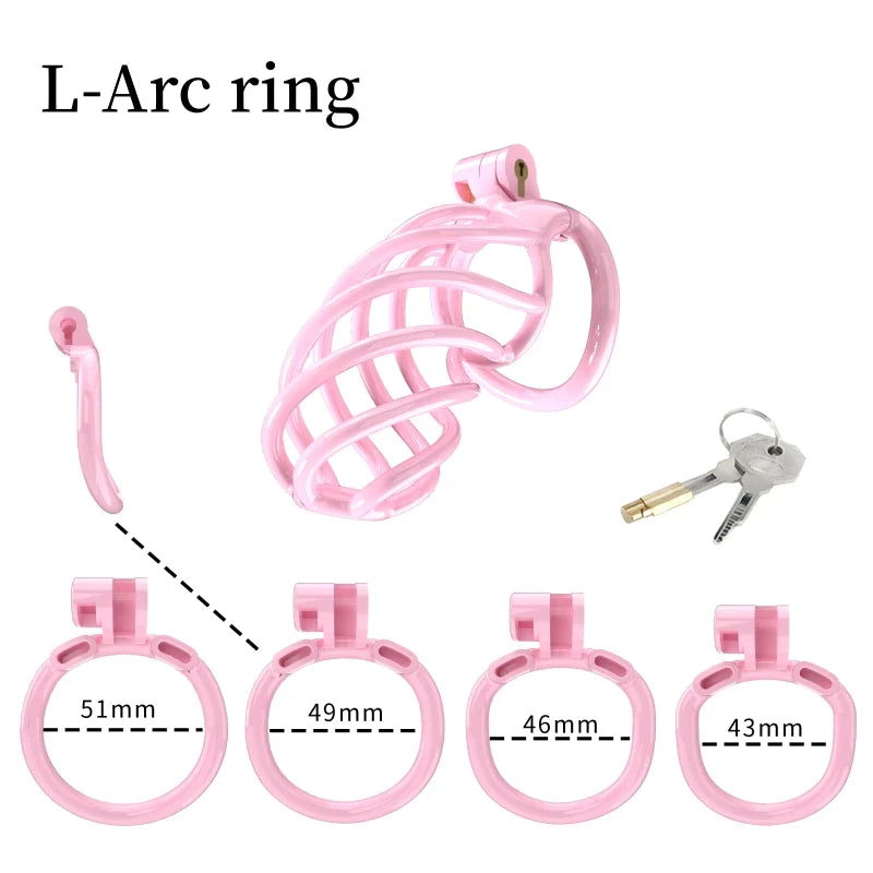 3D Printed Spiral Pink Chastity Cage Set with 4 Penis Rings Pink Cockcage For Ladyboy and Sissy