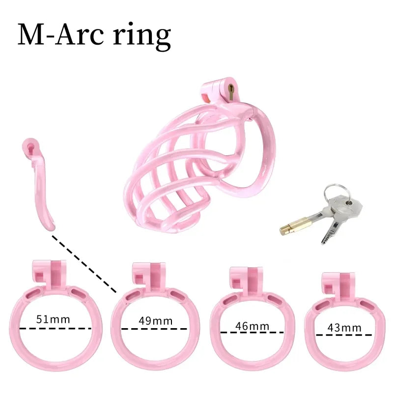 3D Printed Spiral Pink Chastity Cage Set with 4 Penis Rings Pink Cockcage For Ladyboy and Sissy