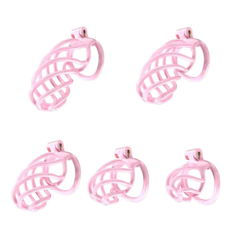 3D Printed Spiral Pink Chastity Cage Set with 4 Penis Rings Pink Cockcage For Ladyboy and Sissy