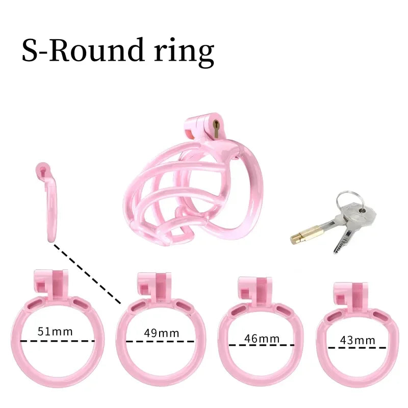 3D Printed Spiral Pink Chastity Cage Set with 4 Penis Rings Pink Cockcage For Ladyboy and Sissy