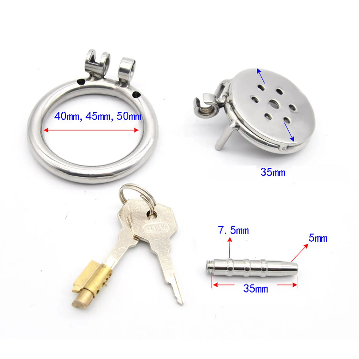 Tiny Flat Urethral Chastity Cage with Detachable Silicone Catheter and Spiked Ring Discreet Metal Cock Cage for small penis