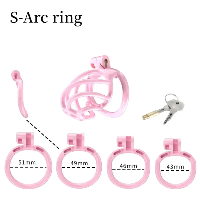 3D Printed Spiral Pink Chastity Cage Set with 4 Penis Rings Pink Cockcage For Ladyboy and Sissy