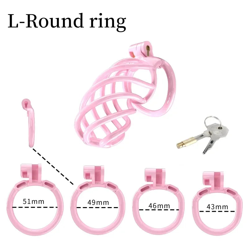 3D Printed Spiral Pink Chastity Cage Set with 4 Penis Rings Pink Cockcage For Ladyboy and Sissy
