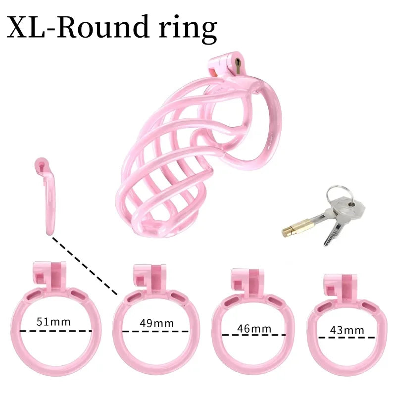 3D Printed Spiral Pink Chastity Cage Set with 4 Penis Rings Pink Cockcage For Ladyboy and Sissy