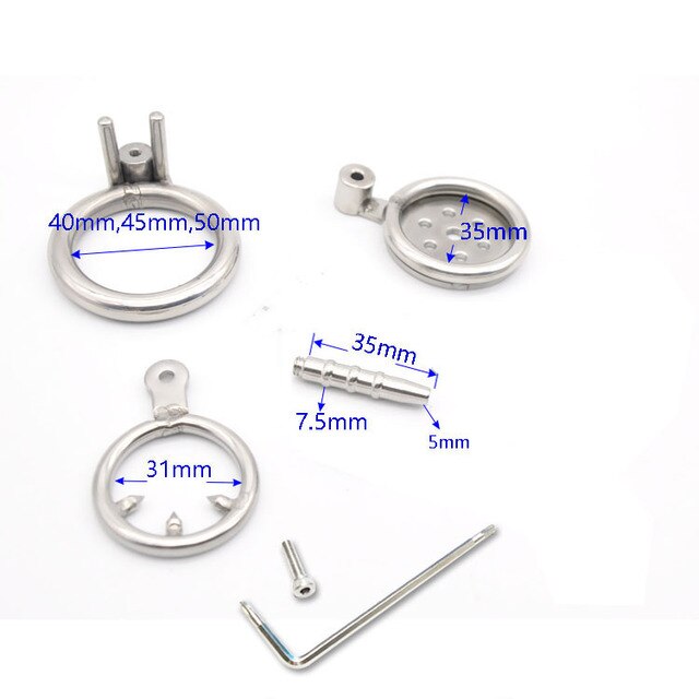 Small Flat Chastity Cage with Removable Soft Urethral Catheter and Anti-Escape Spiked Ring