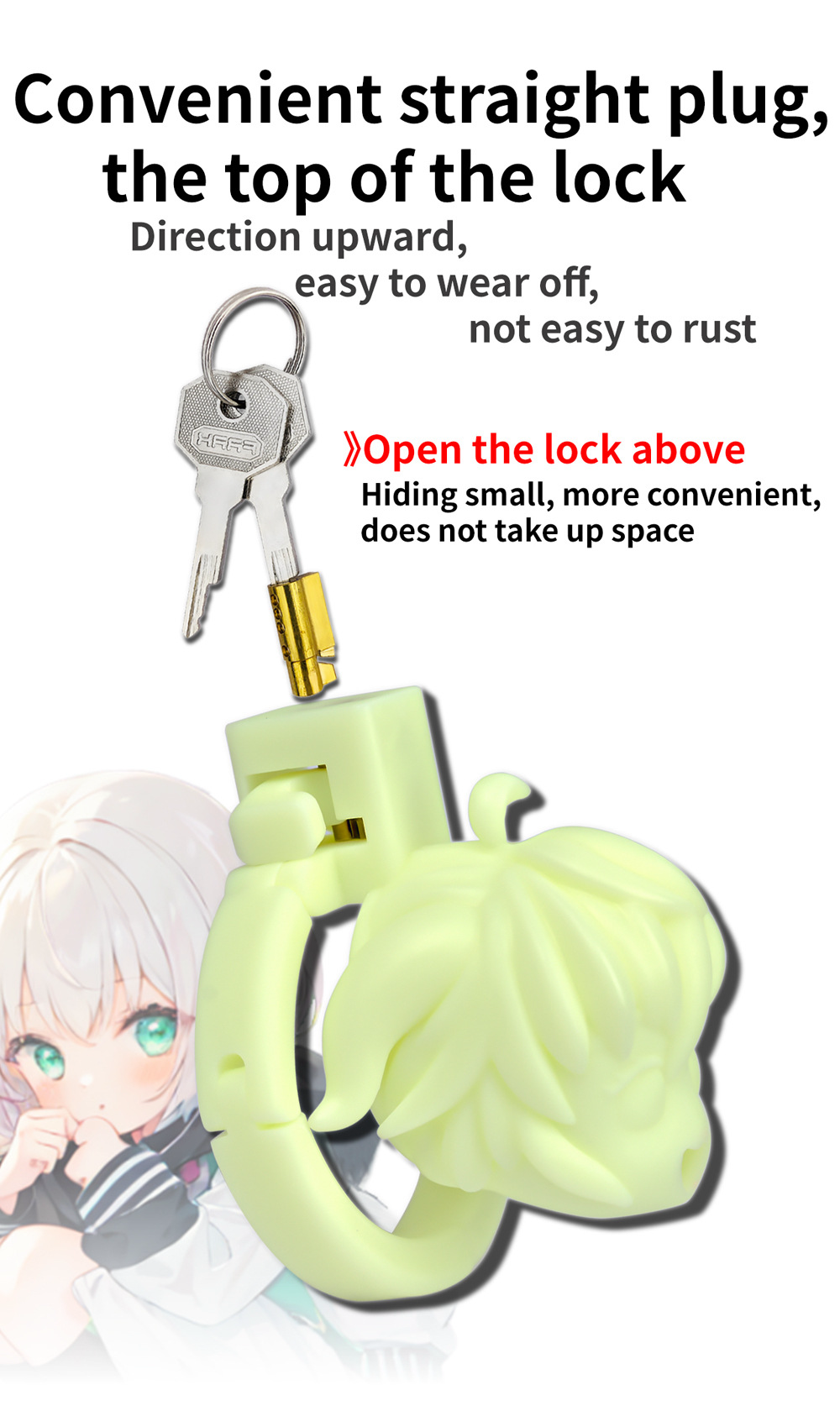 Built-in Adjustable 3D Printed Anime Chastity Cage handcuff deisgned base ring cute cock cage for men and sissy