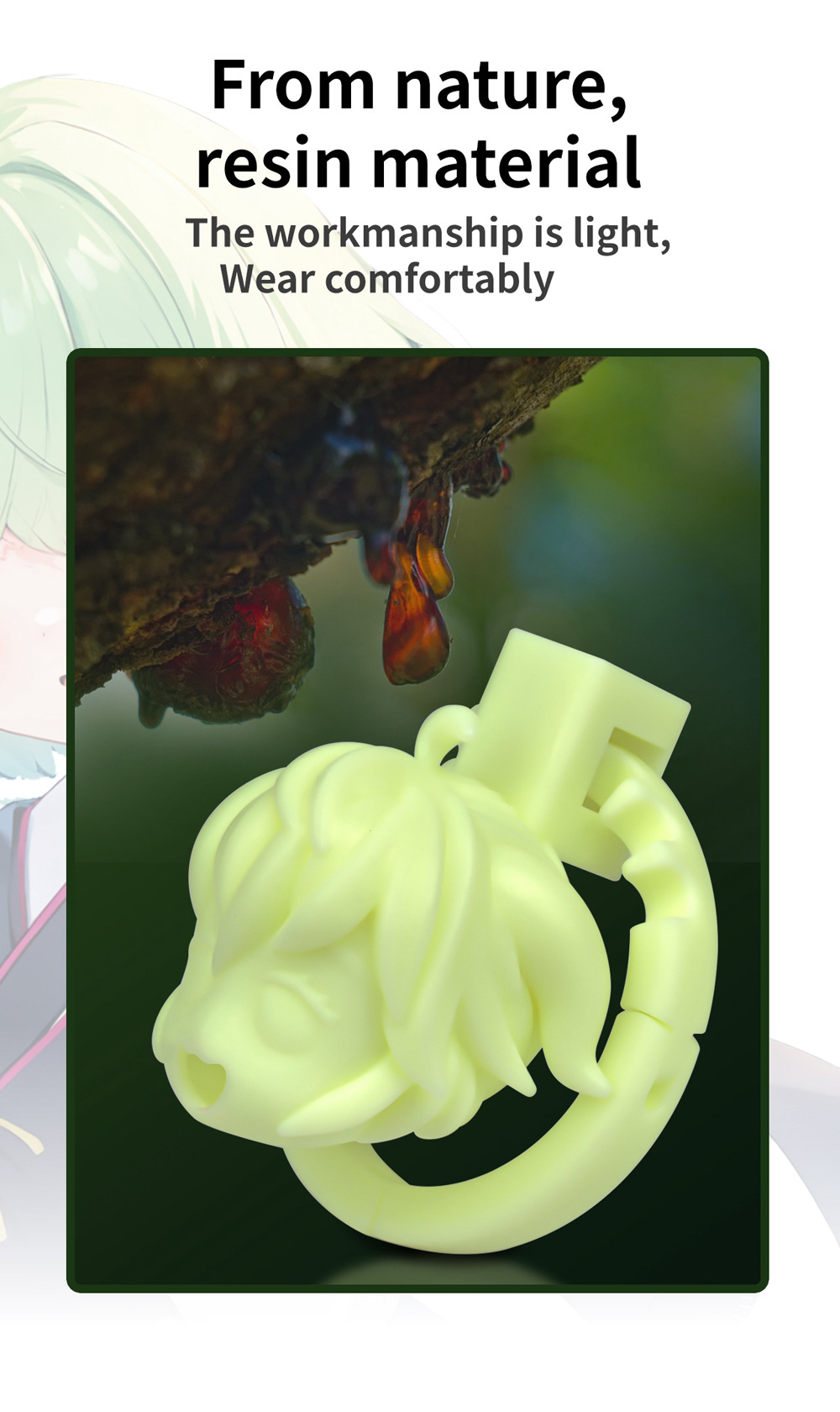 Built-in Adjustable 3D Printed Anime Chastity Cage handcuff deisgned base ring