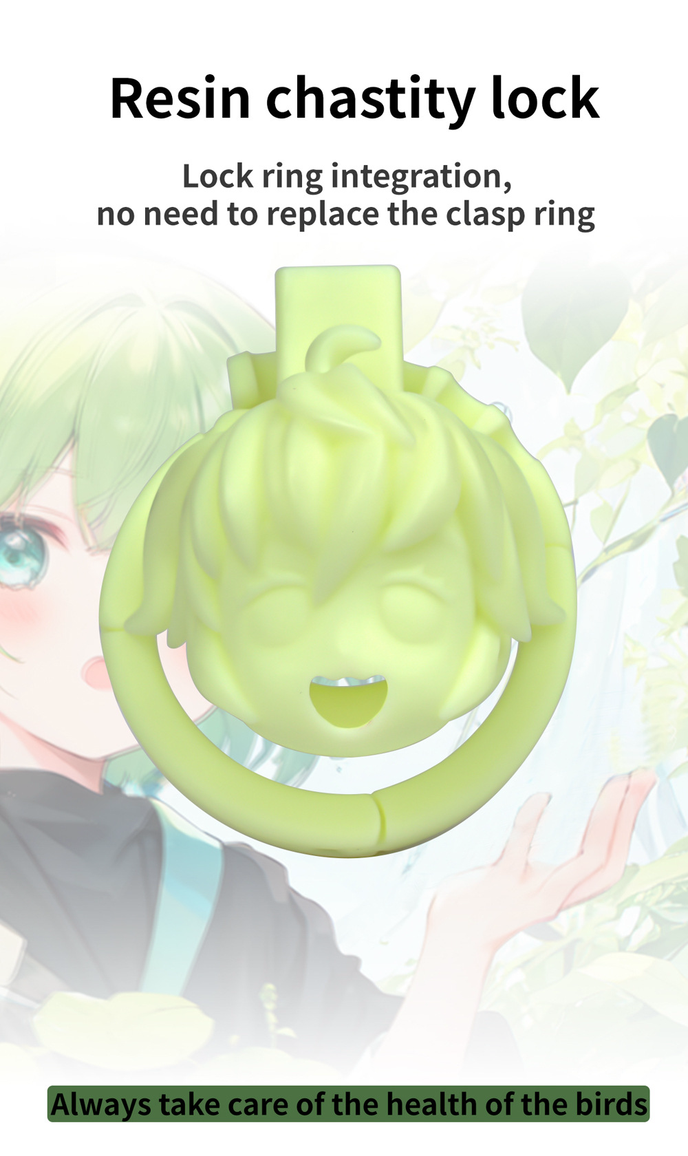 Built-in Adjustable 3D Printed Anime Chastity Cage handcuff deisgned base ring