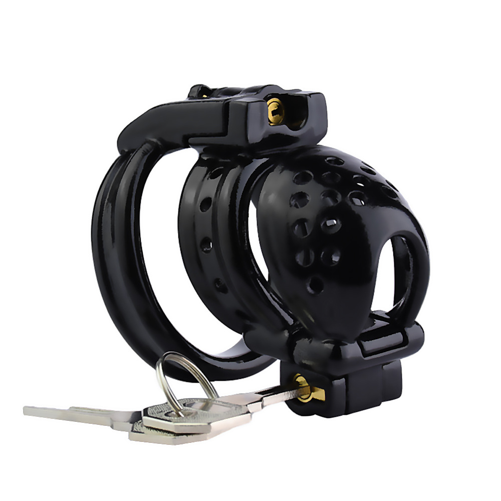 Double-Lock Black Resin Chastity Cage with Detachable Cap - 3D Printed Cock Cage