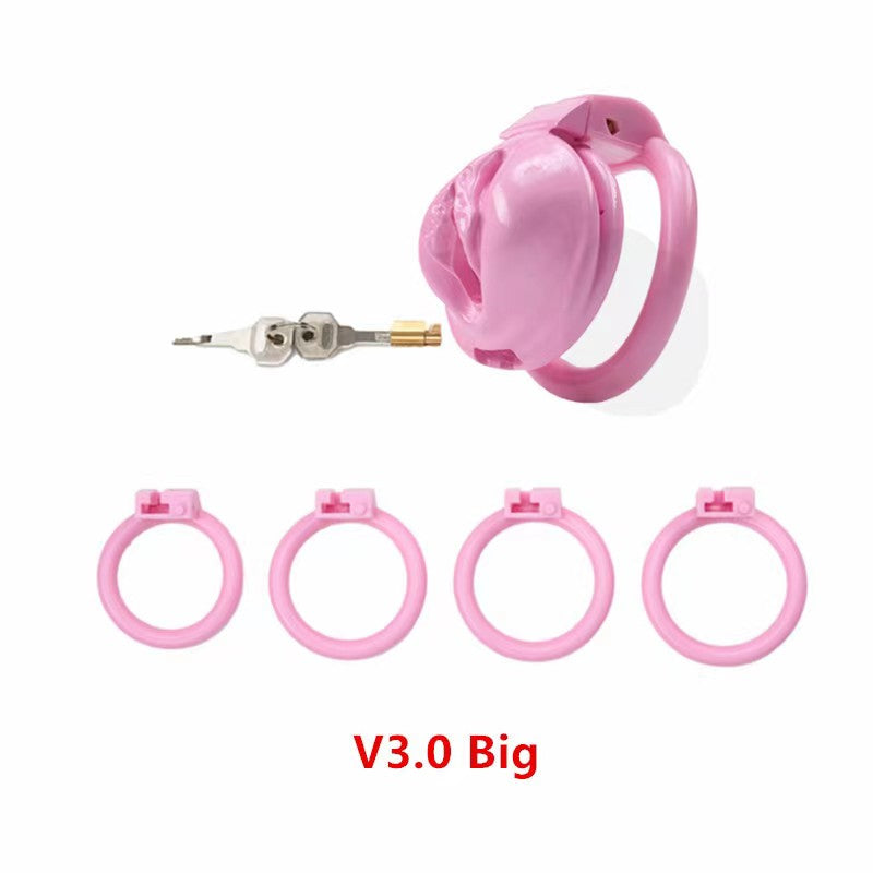 Pink Clit Chastity Cage Set with 4 Rings 3D Printed Resin Pussy Shape Pink Cock Cage For Sissy Femboy Ladyboy