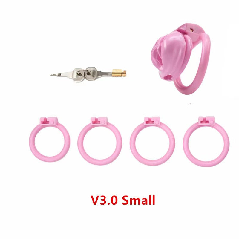 Pink Clit Chastity Cage Set with 4 Rings 3D Printed Resin Pussy Shape Pink Cock Cage For Sissy Femboy Ladyboy