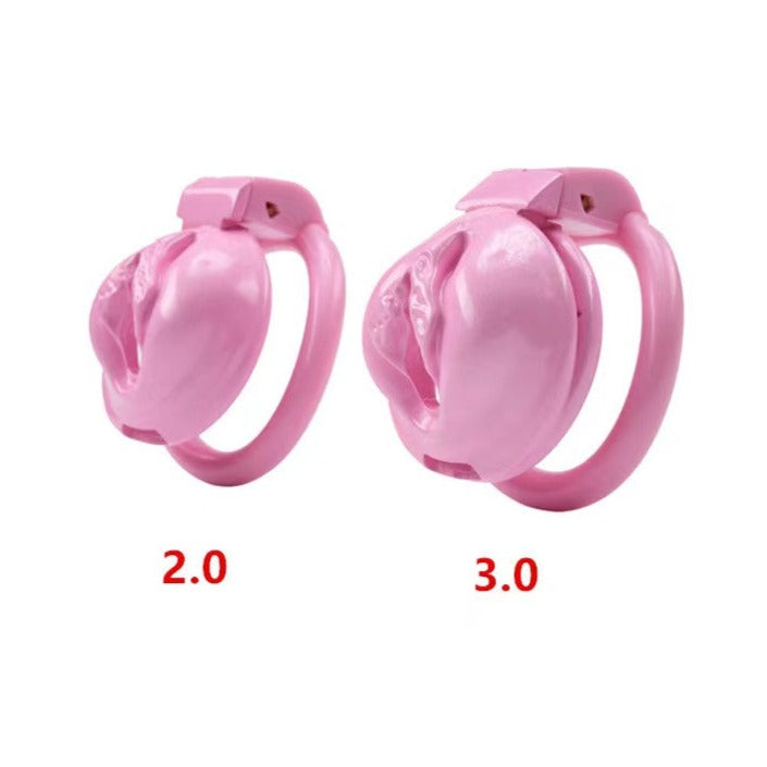 Pink Clit Chastity Cage Set with 4 Rings 3D Printed Resin Pussy Shape Pink Cock Cage For Sissy Femboy Ladyboy