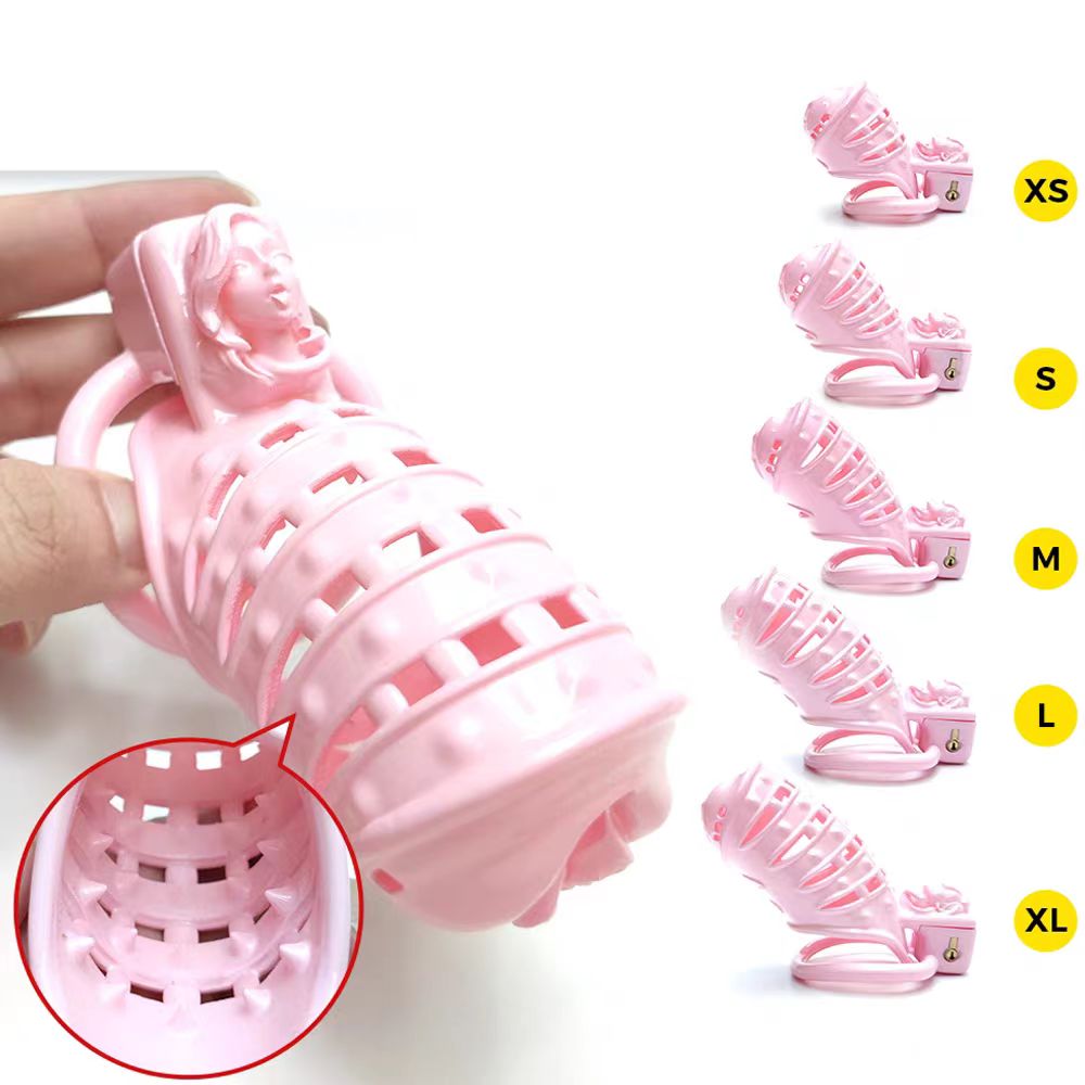 Pink Spiked Chastity Cage with Clitoris Urination Opening Sexual Punishment Chastity Device