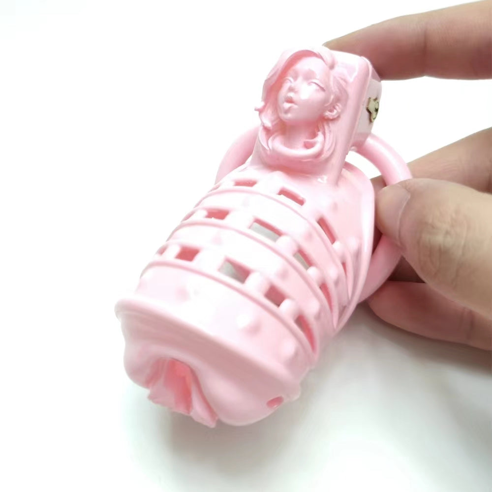 Pink Spiked Chastity Cage with Clitoris Urination Opening Sexual Punishment Chastity Device