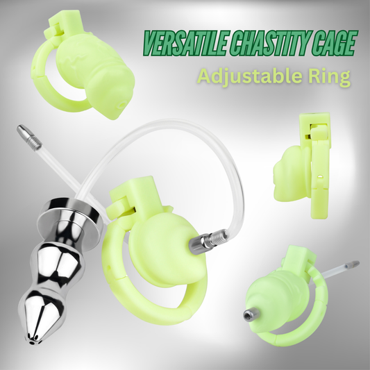 Versatile Resin Chastity Cage with Built-in Adjustable Ring and Detachable Butt Plug