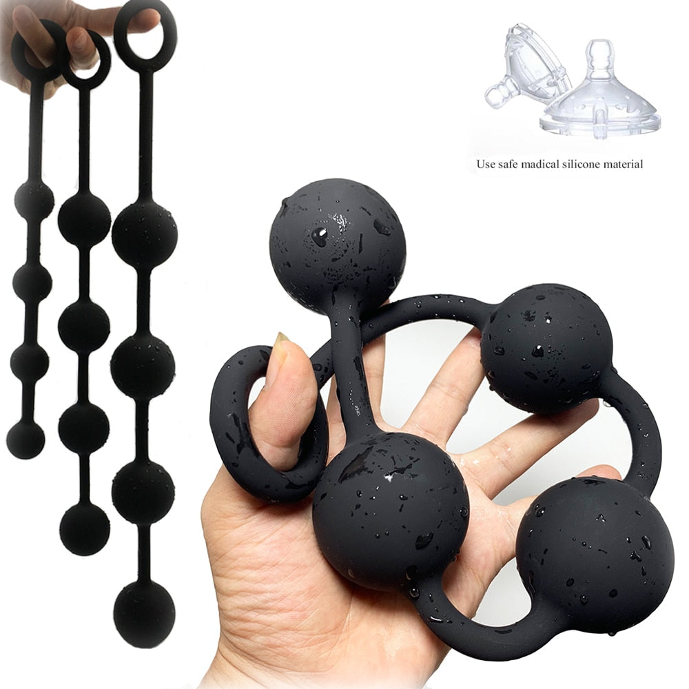 Large Silicone Anal Plug Ball Beads Butt Plug Sex Toy For Gay Men Women with Safe Pull Ring